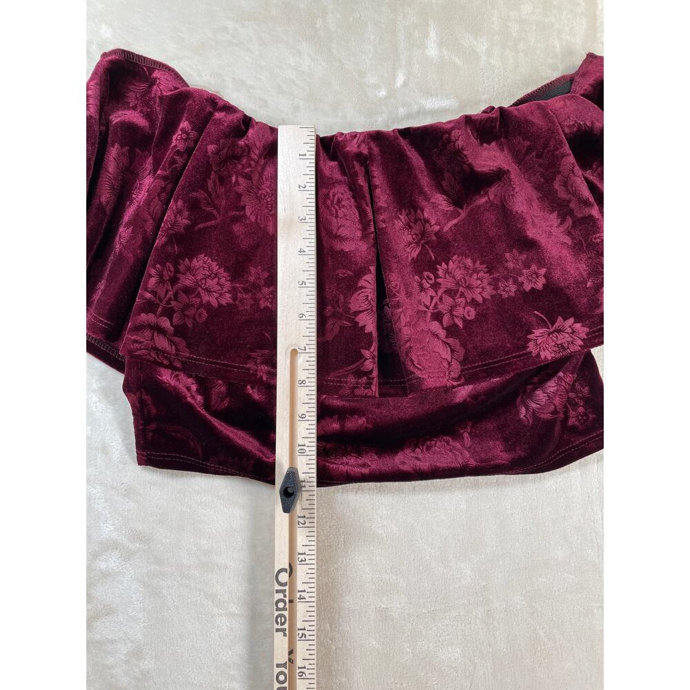 Vintage Womans Dead Stock Y2k Wine Velour Off the Shoulder Crop Top Pant Set L - Picture 5 of 16